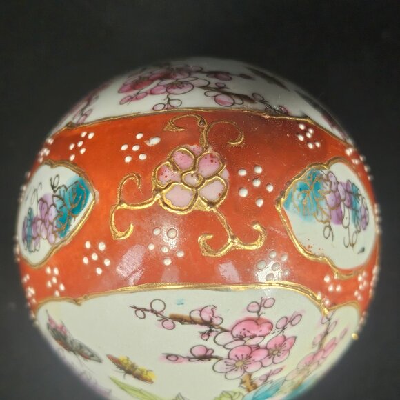 Vintage Japanese Satsuma Style Ceramic Egg Oriental Hand Painted Floral Bouquet - Picture 2 of 9